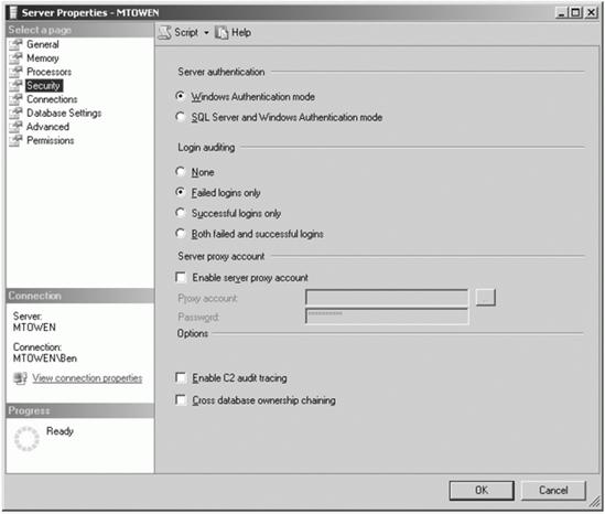 Установка режима проверки подлинности через интерфейс SQL Server Management Studio